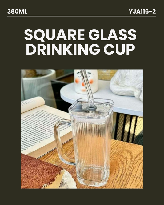Square Glass Drinking Cup 380ml YJA116-2