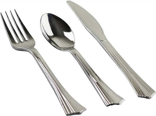 20Pc Reusable Silver Plastic Cutlery YJ0046