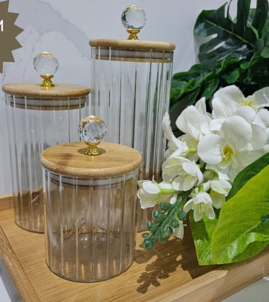 Glass Jar With Diamond Bamboo Lid YJA