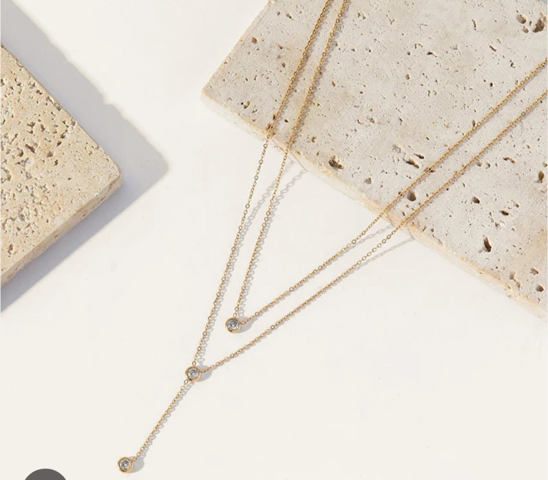 Stainless Steel Gold With Sliver Diamante Necklace CH007