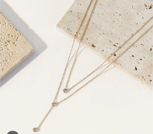 Stainless Steel Gold With Sliver Diamante Necklace CH007