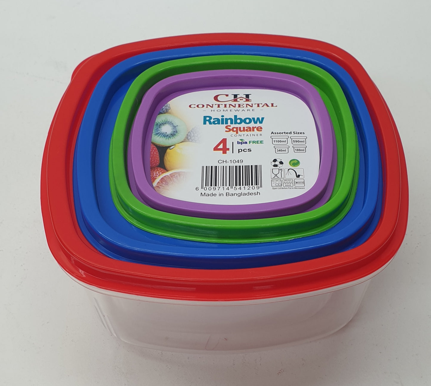 4pc Rainbow Square Containers CH-1049