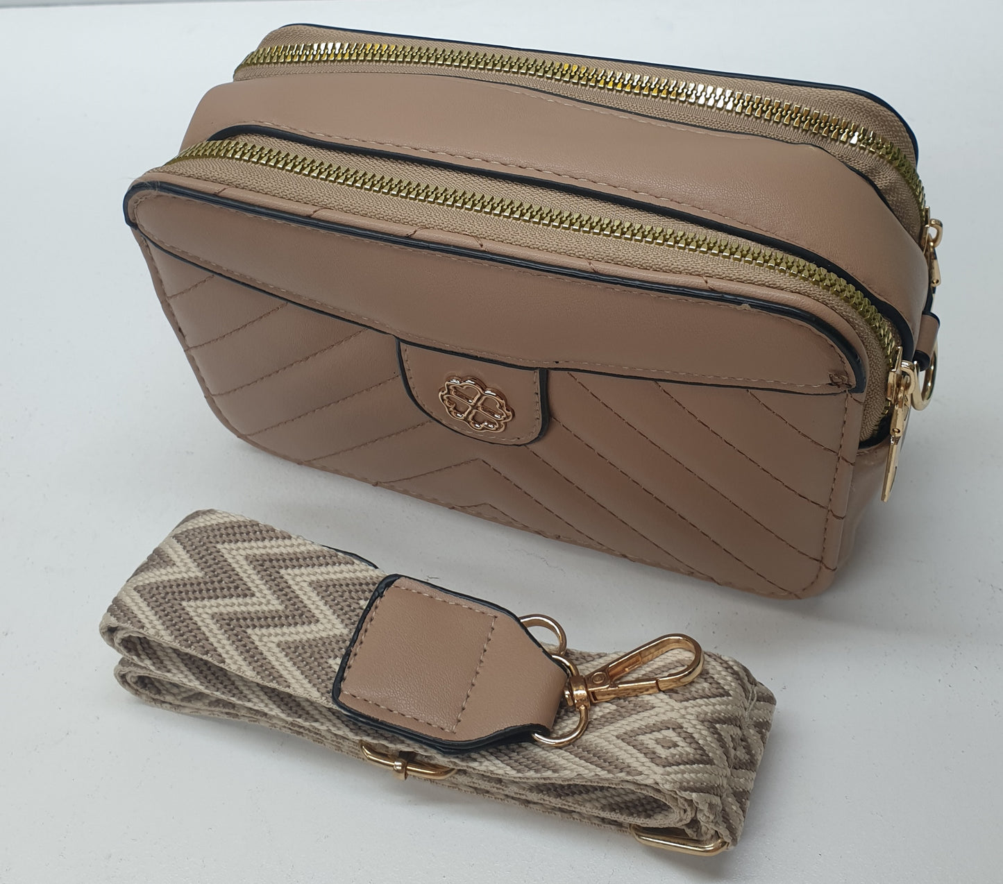 LADIES SLING BAGS - 2XZIP LINES +1 COMPARTMENT - 19X11X7CM - GS0002