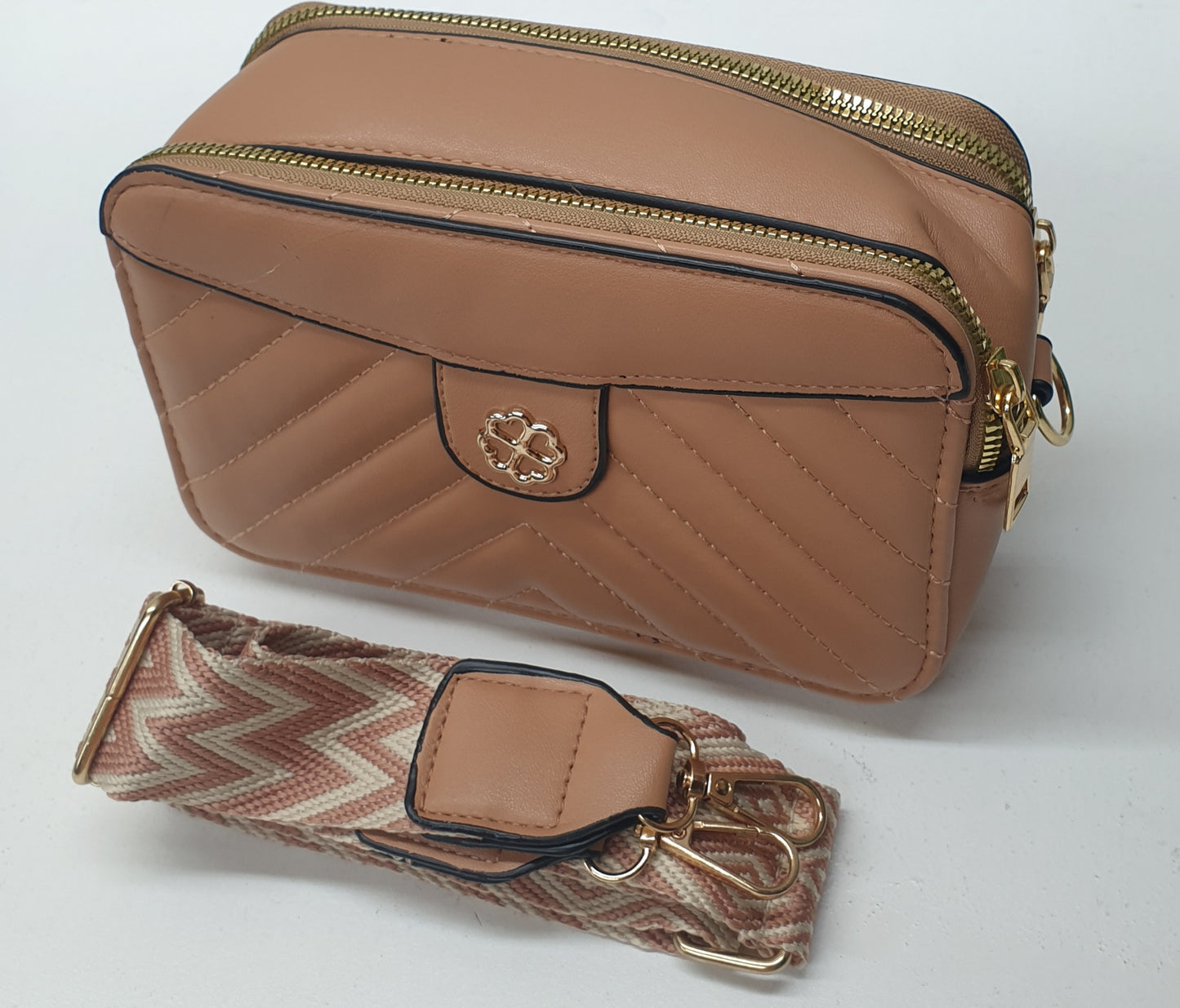LADIES SLING BAGS - 2XZIP LINES +1 COMPARTMENT - 19X11X7CM - GS0002