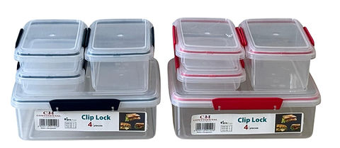 Clip Lock 4pc plastic containers -1x300ml,1x850mlx2x350ml - CH-1079