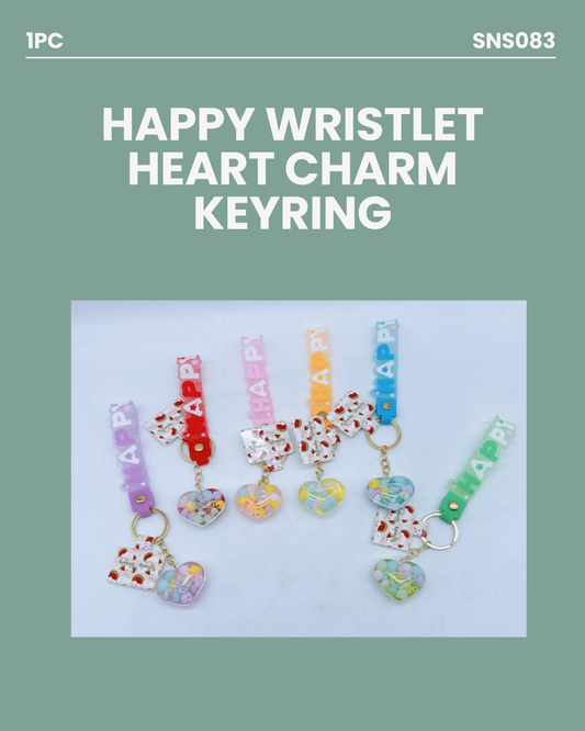 Happy Wristlet Heart Charm Keyring SNS083