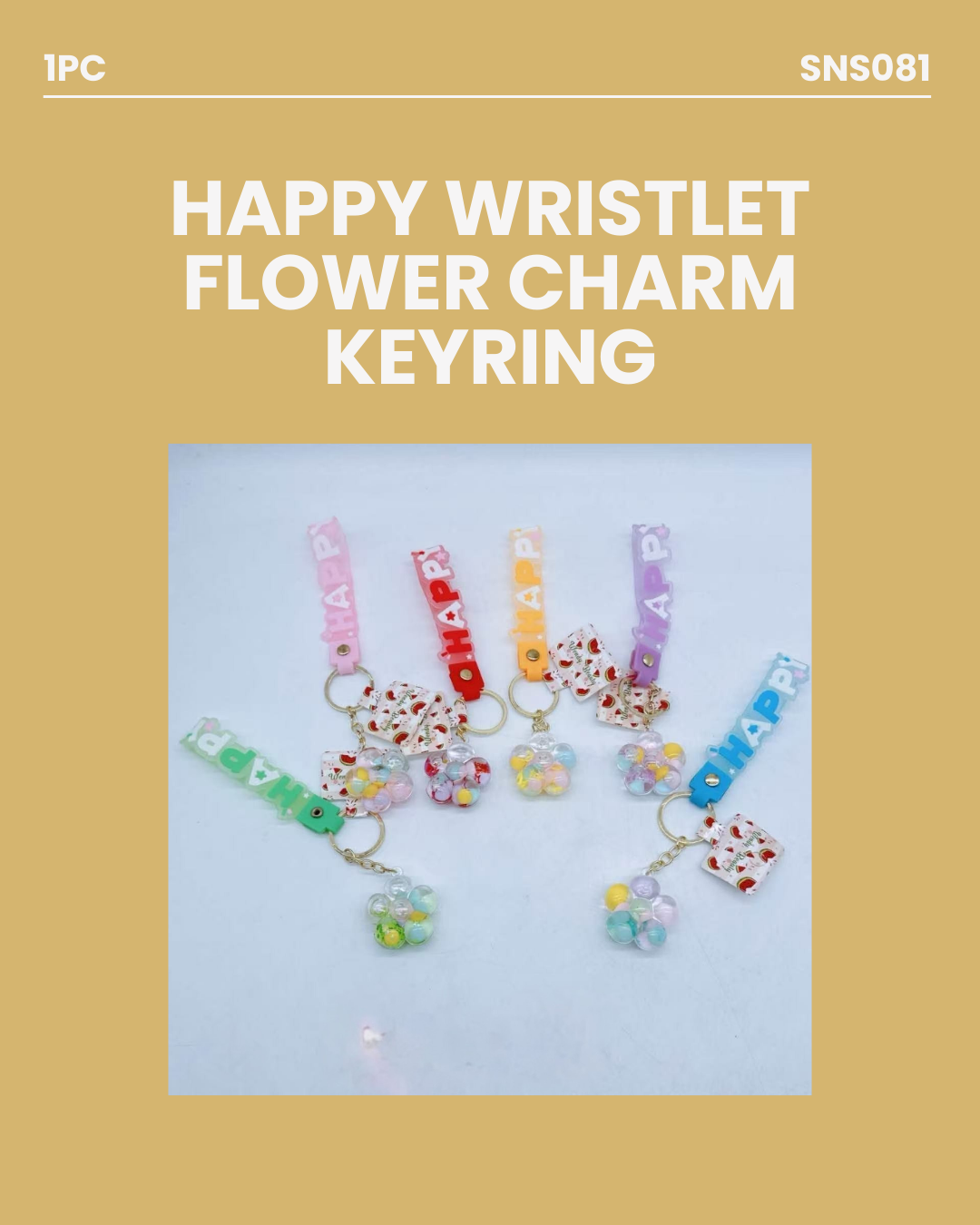 Happy Wristlet Flower Charm Keyring SNS081