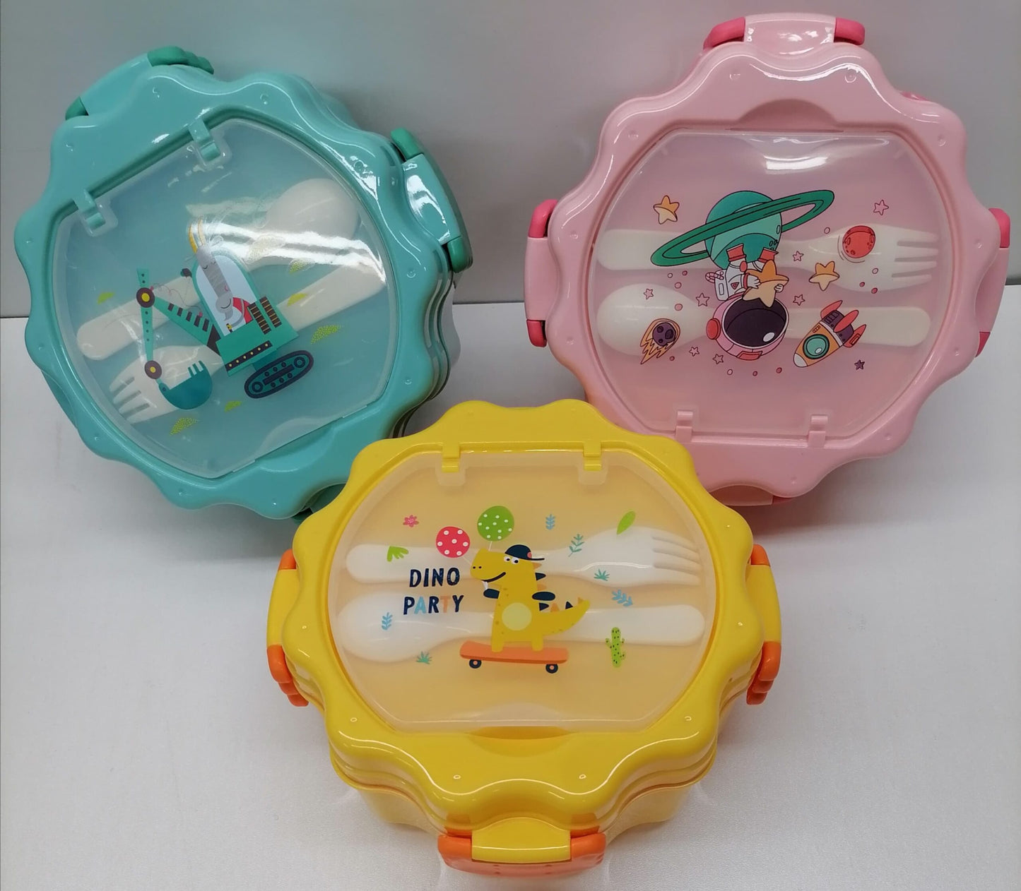 3in1 Round Kiddies Lunch Box With Fork & Spoon TOT-722-6 14x7.5cm