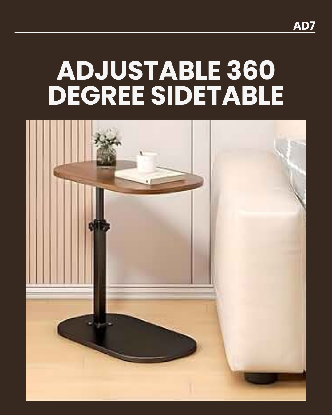 Adjustable 360 Degree SideTable 56Hx39cm AD7