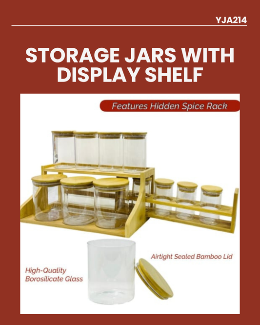 Storage Jars With Display Shelf  Big: 8x10cm med:5x10cm small:5x8cm YJA214