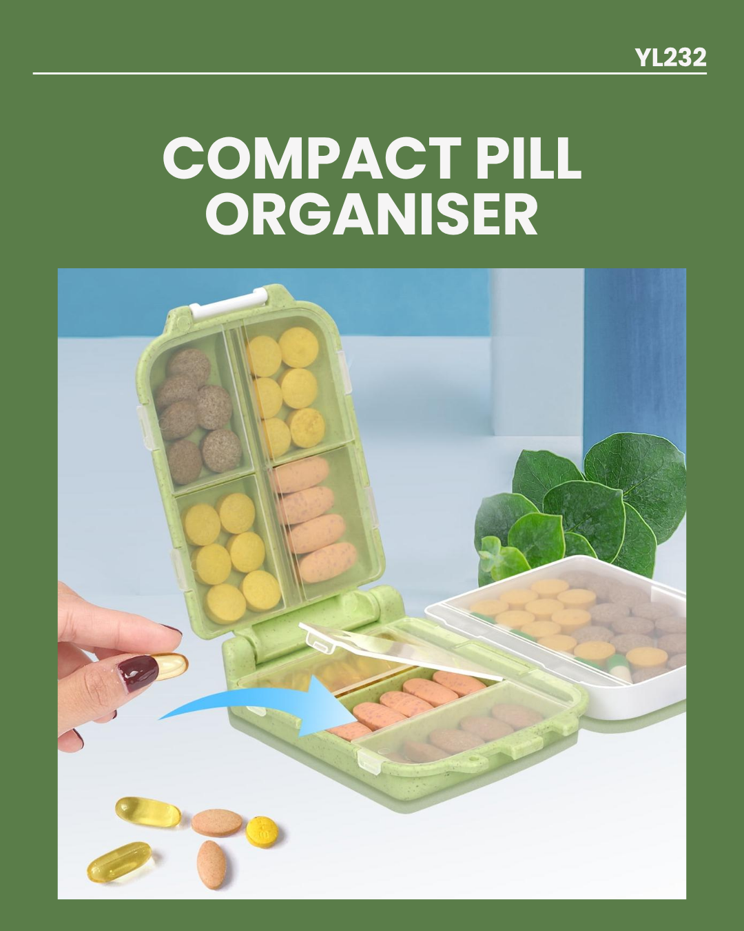 Compact Pill Organiser 10x3.5x5.5cm YL232