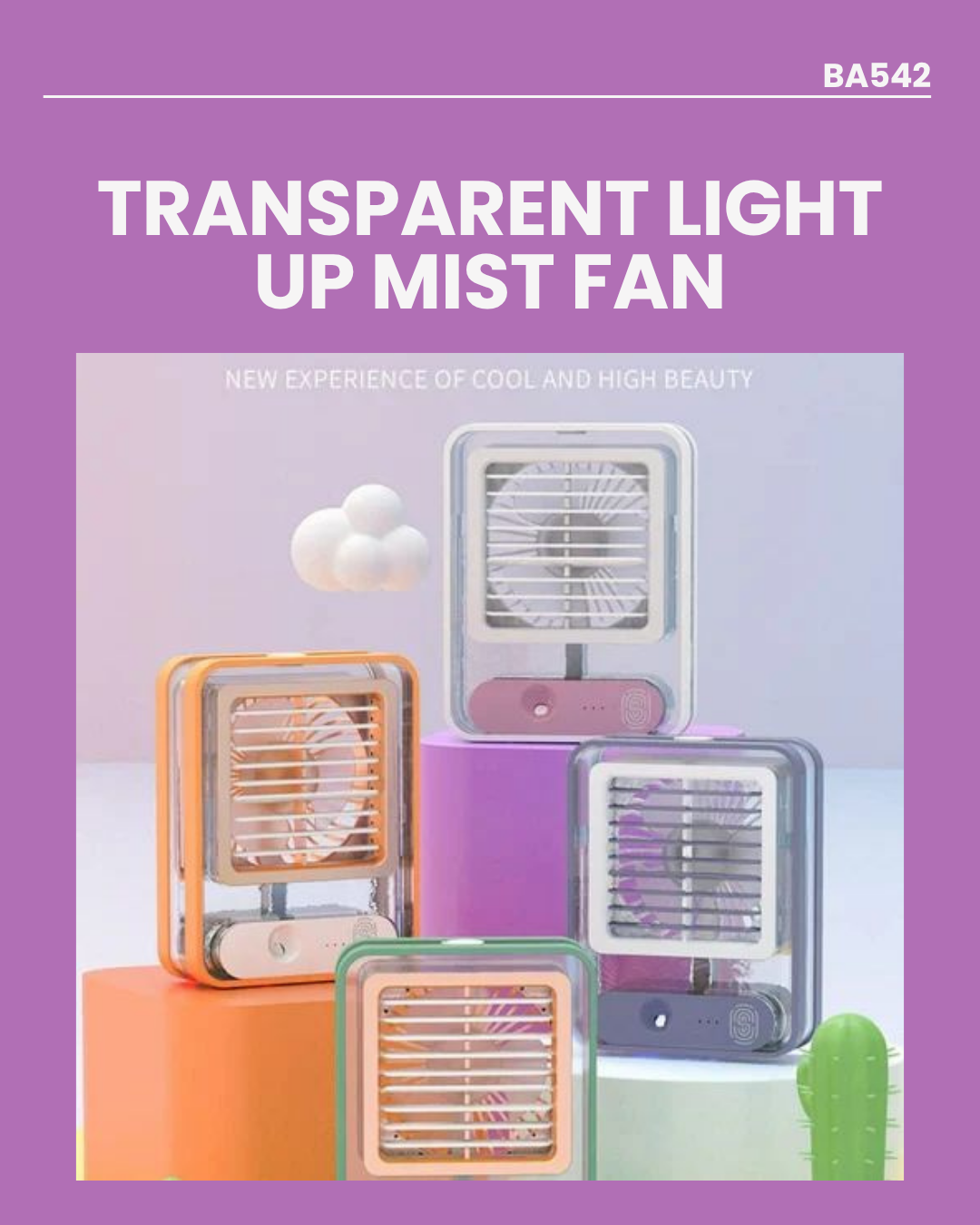 Transparent Light Up Mist Fan 17.5x14.5x5cm BA542