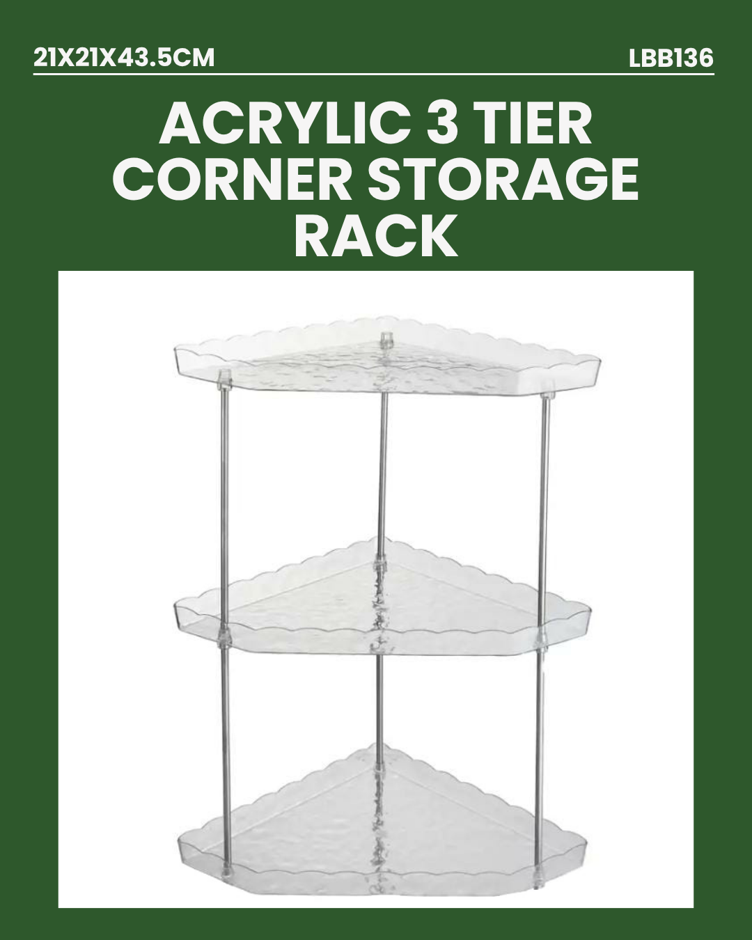 Acrylic 3 Tier Corner Storage Rack LBB136
