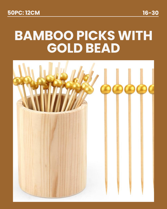 50pc Bamboo Pick With Gold Bead 16-30