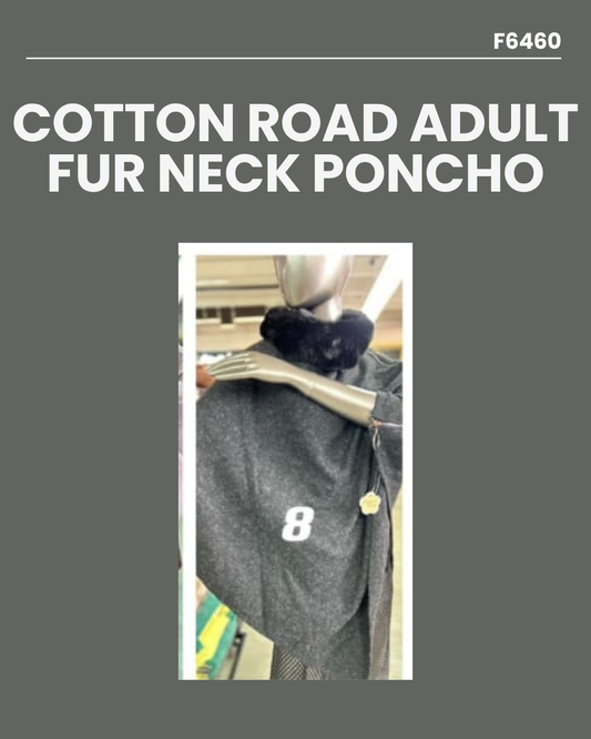 Cotton Road Fur Neck Adult Poncho -Black Only