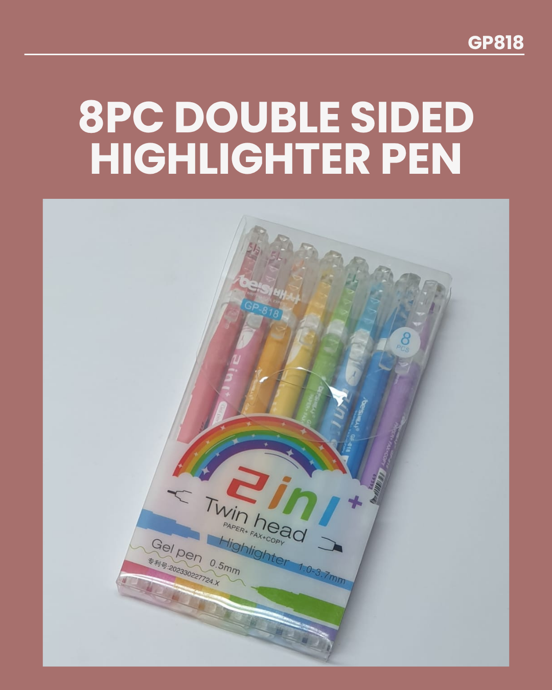 8pc Double Sided Highlighter Pens GP818