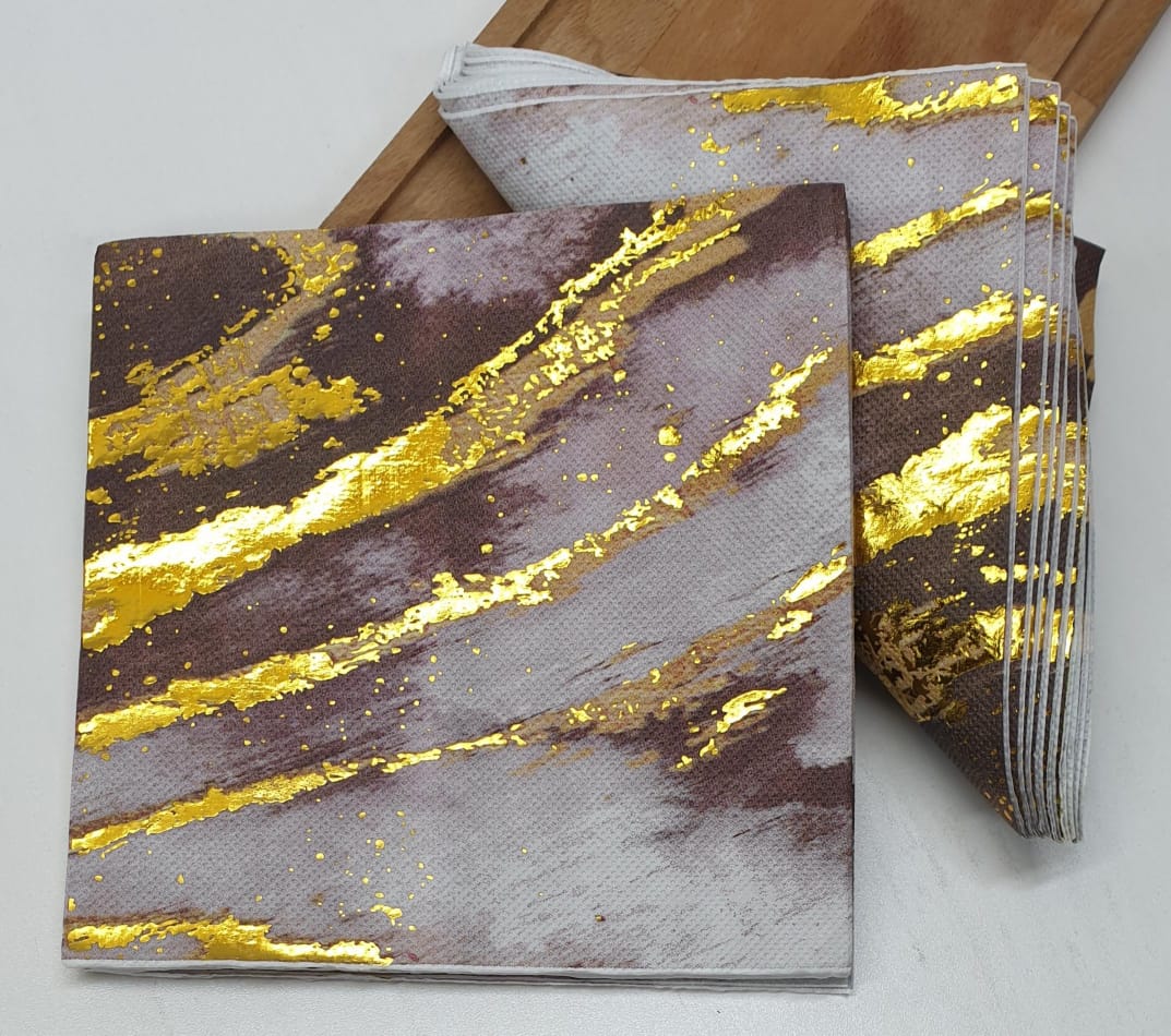 Gold Foil Print Serviettes 20pc M0104