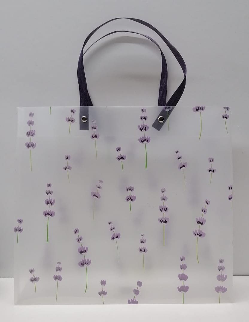 Clear Purple Gift Bag with Flowers Print 8667 30x27x12cm