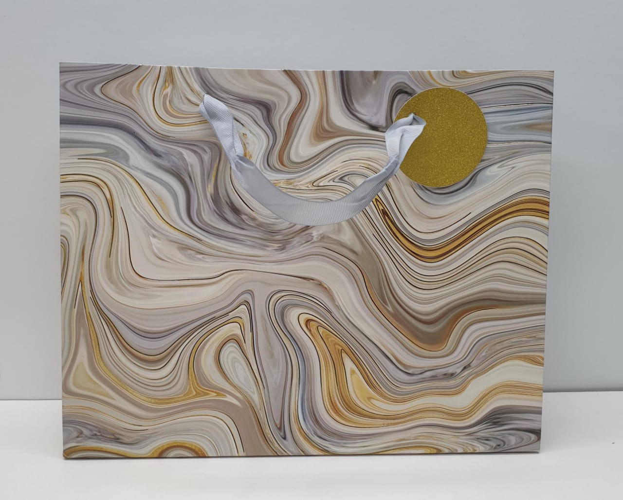 Medium Rectangle Golden Marble Print Gift Bag 0442 33x26.5x10cm