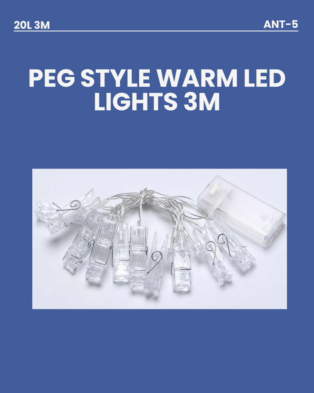 Peg Style Warm LED Lights 3m ANT5