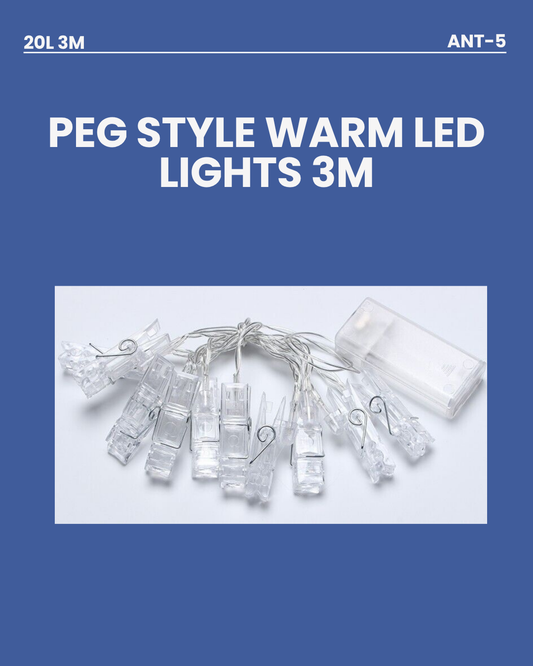 Peg Style Warm LED Lights 3m ANT5
