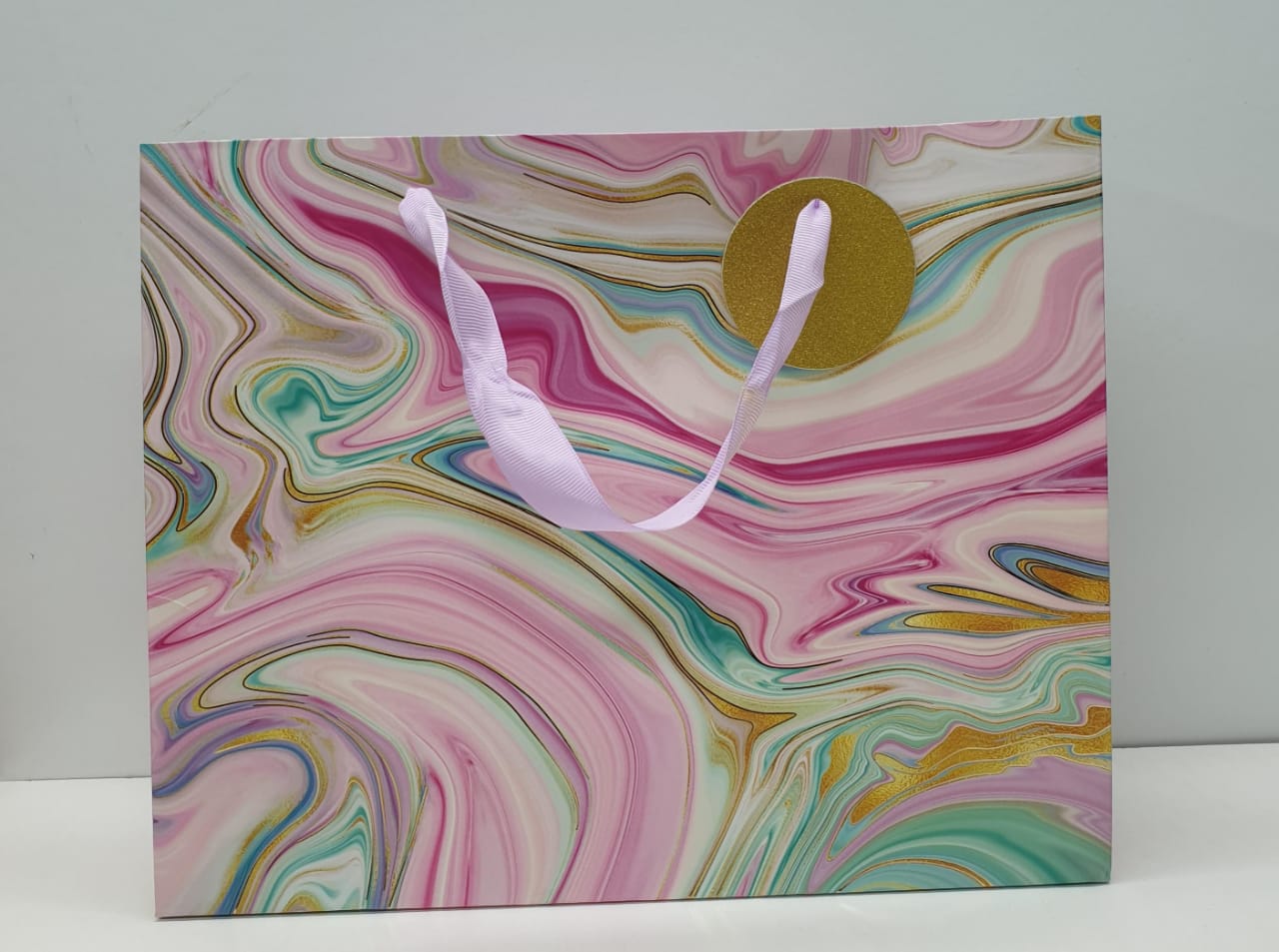 Medium Rectangle Golden Marble Print Gift Bag 0442 33x26.5x10cm