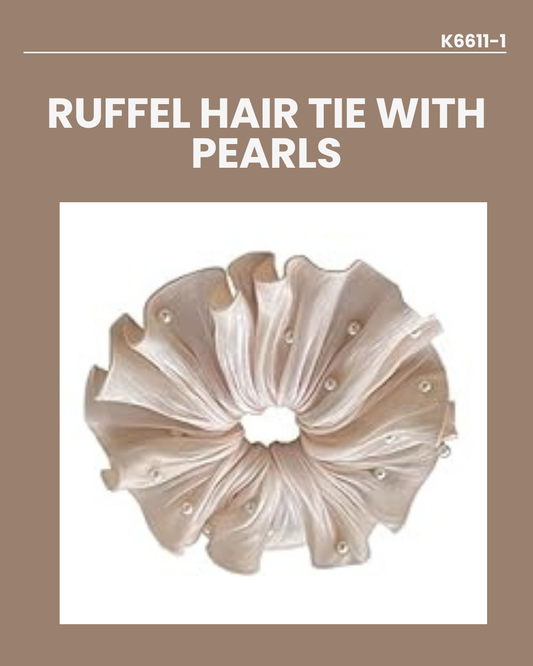Ruffle Hair Tie with Pearl's K6611-1
