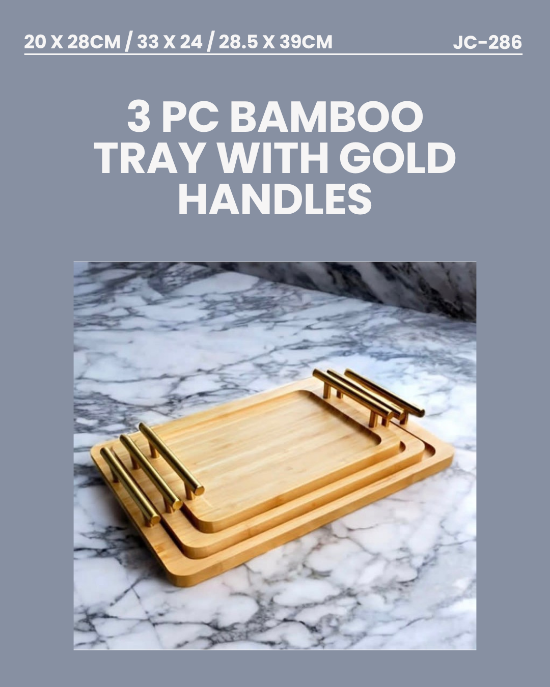 3pc Bamboo Tray With Handles JC286