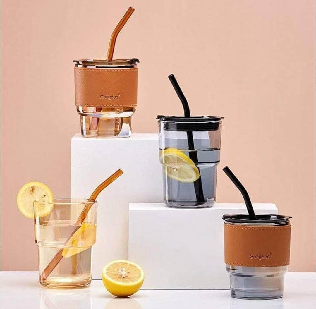 Insulated Glass Cup With Lid And Straw CS65