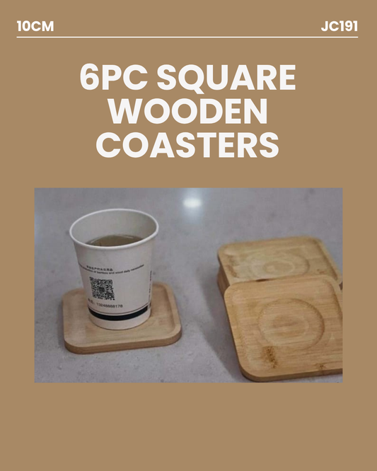6pc Square Wooden Coasters 10cm JC191