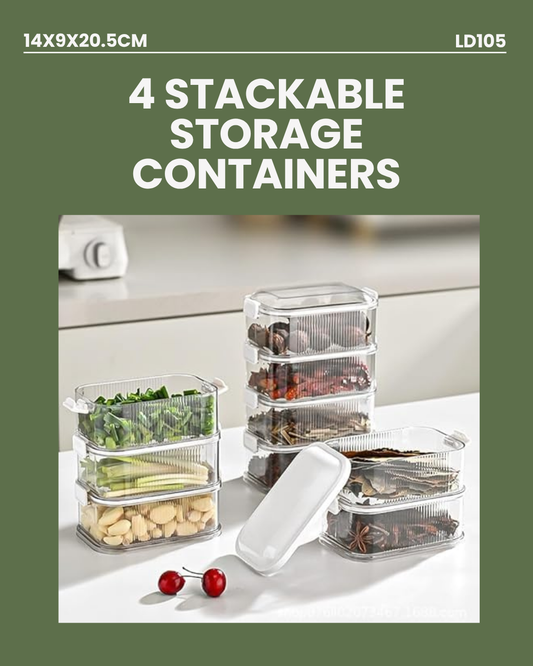 4 Stackable Storage Containers 14x9x20.5cm LD105