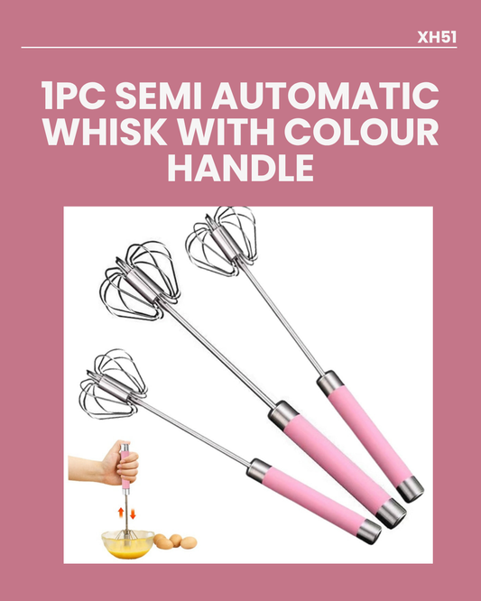 Semi Automatic Whisk With Colour Handle XH-51/60 24cmx4cm RANDOM COLOUR