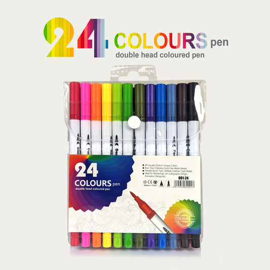 24pc Double Tipped Brush Pens 001-24