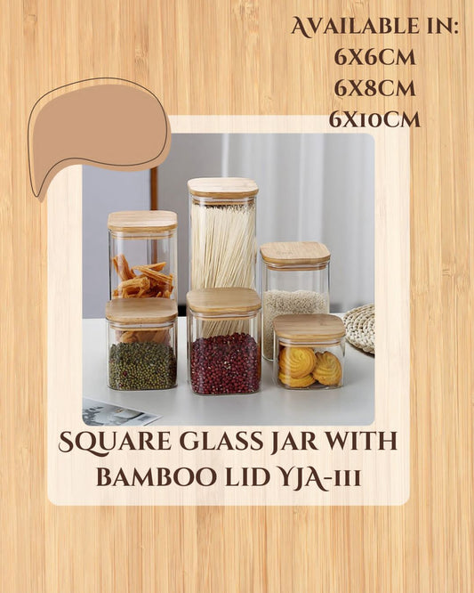 Square Glass Jar With Bamboo Lid
