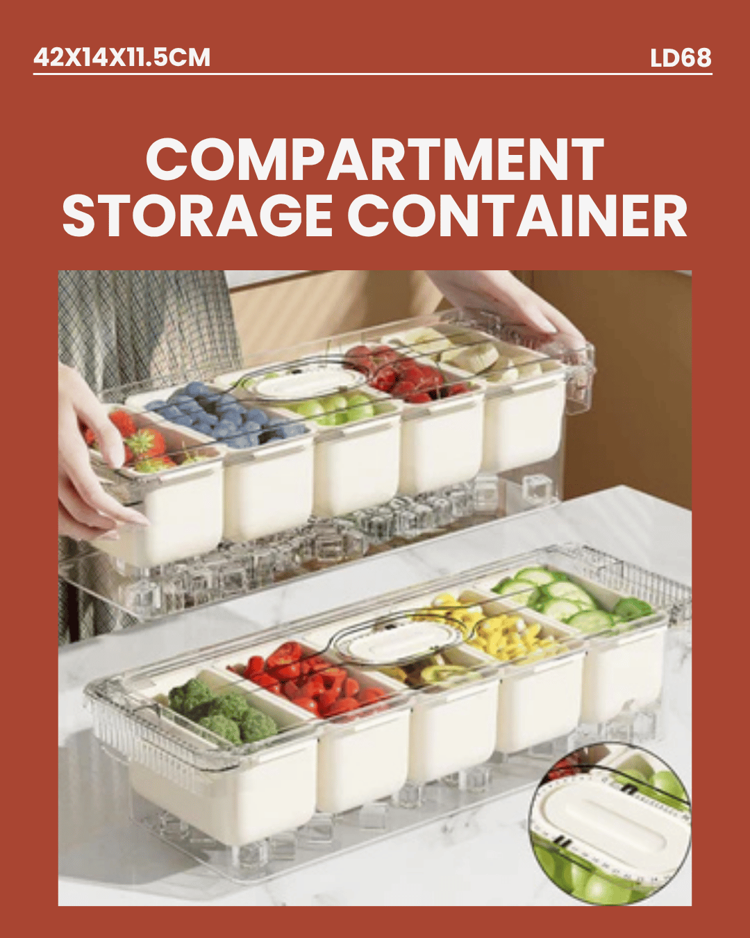 Compartment Storage Container 42x14x11.5cm LD68
