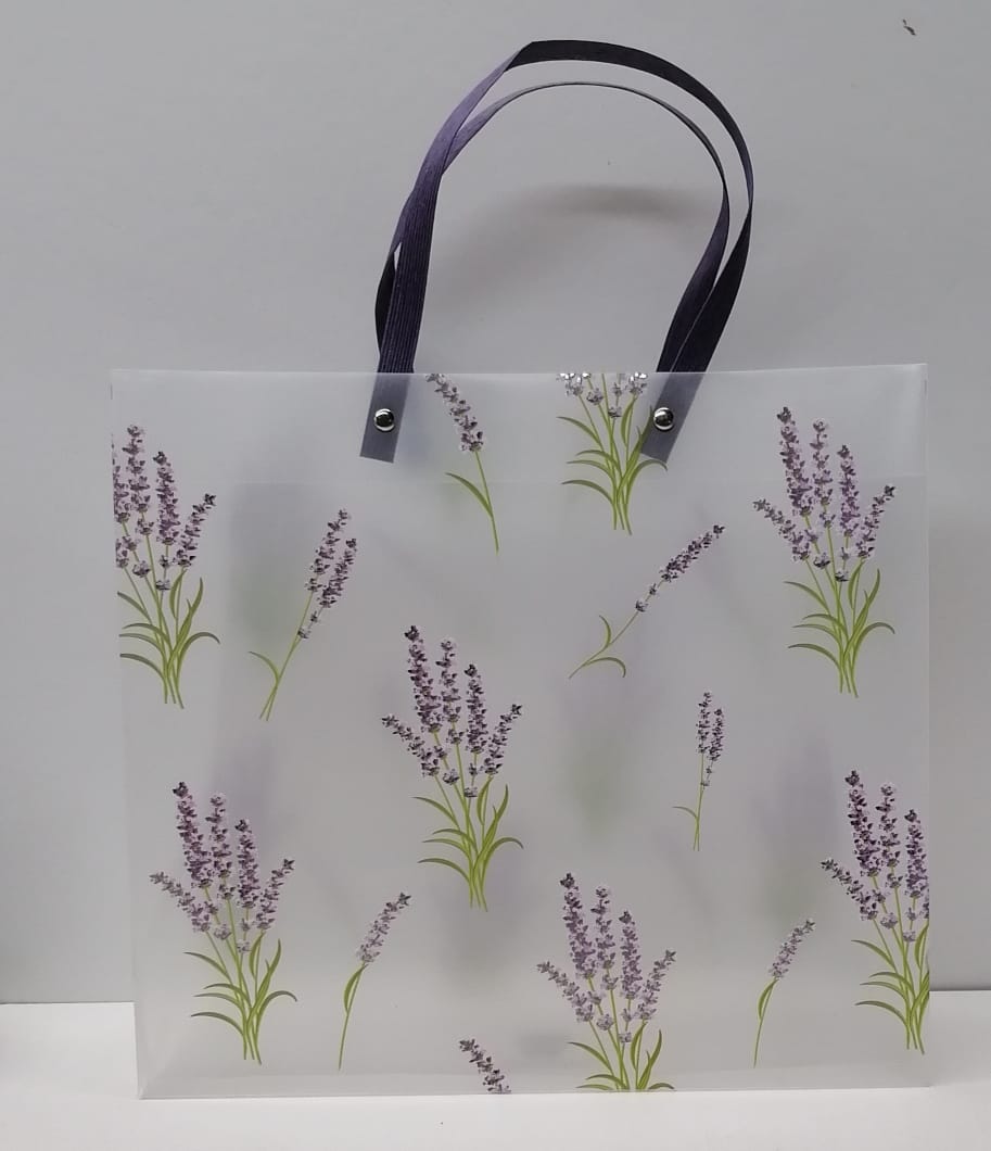 Clear Purple Gift Bag with Flowers Print 8667 30x27x12cm