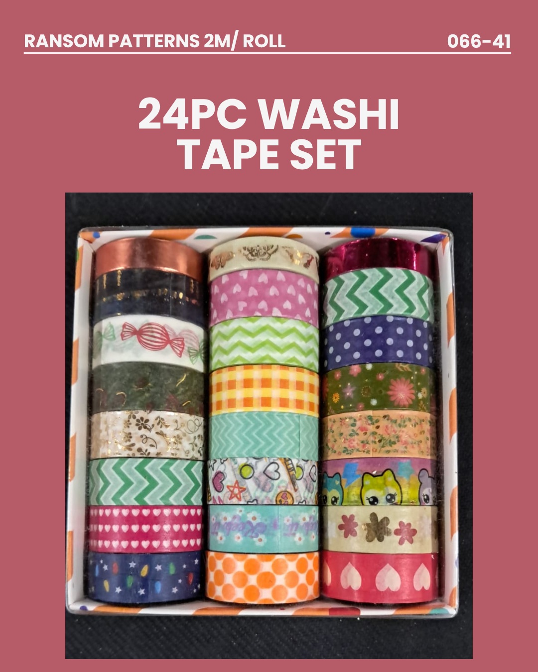 24pc Washi Tape Set- Patterns Assorted/ Random 066-41