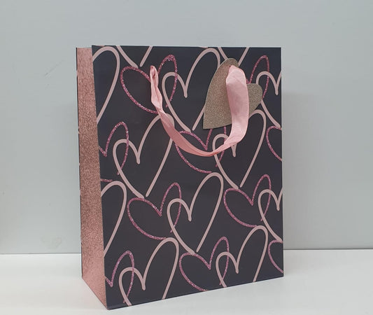 Glitter Heart And Stars Gift Bag 9845 26 x 32 x 12.5cm