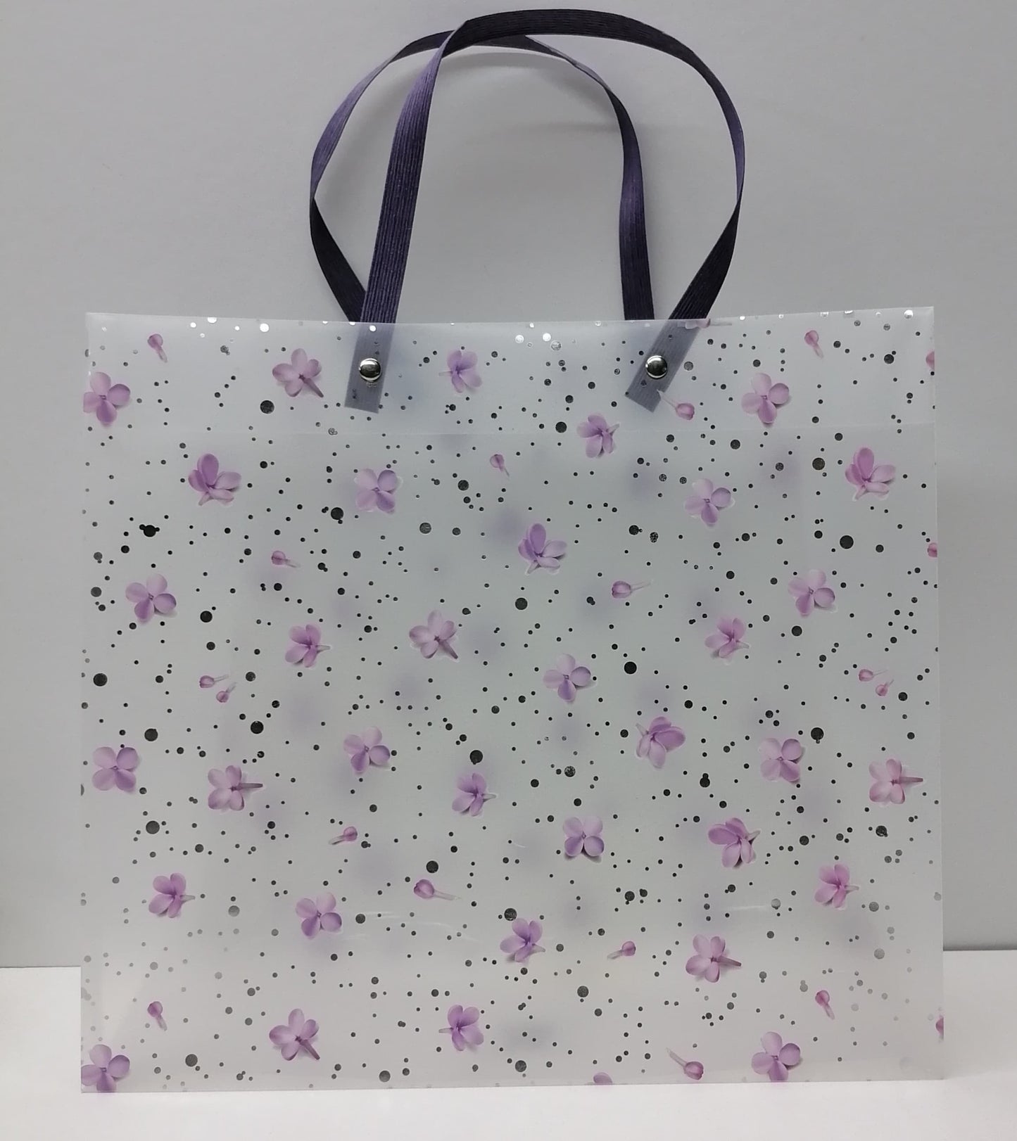 Clear Purple Gift Bag with Flowers Print 8667 30x27x12cm