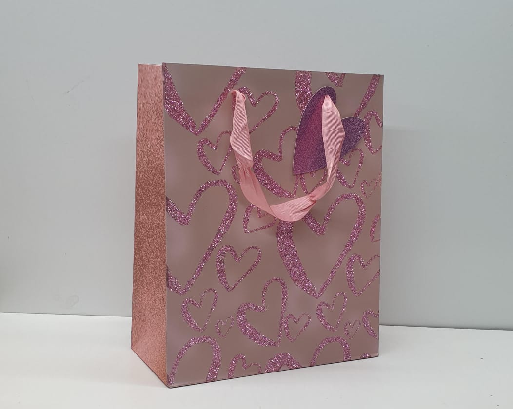 Glitter Heart And Stars Gift Bag 9845 26 x 32 x 12.5cm