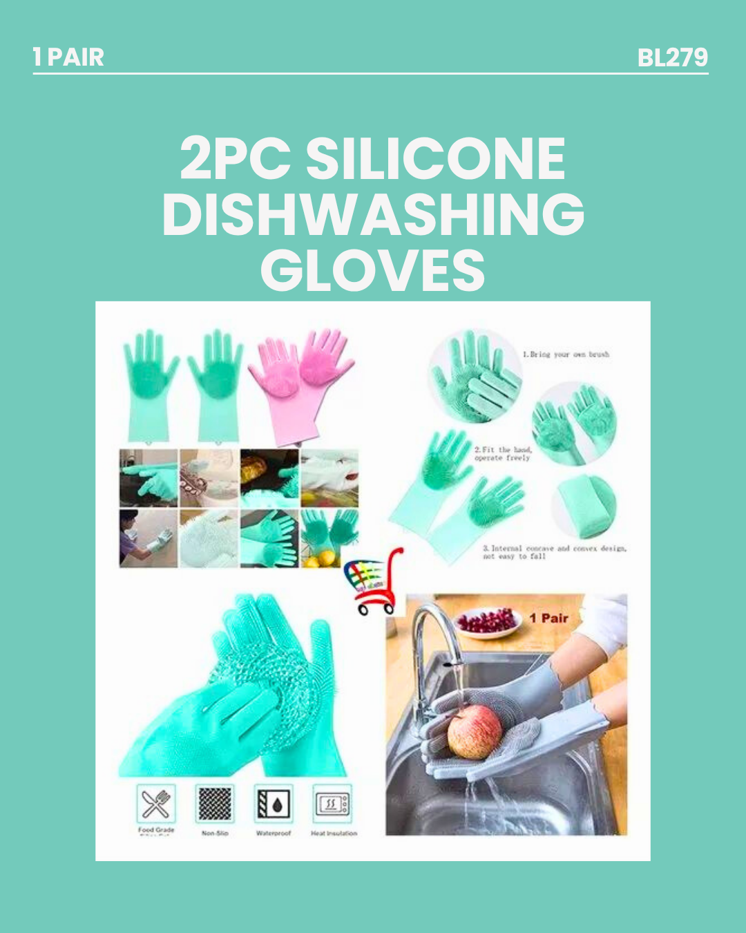 2pc Silicone Dishwashing Gloves BL279