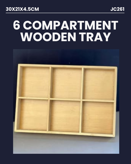 6 Compartment Wooden Tray 30x21x4.5cm  JC267