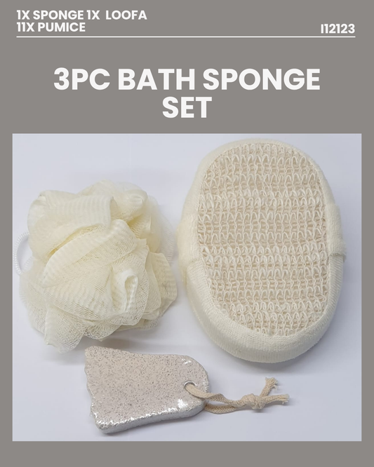 3pc Bath Sponge Set (1 Loofa+ 1 Sponge+ 1 pumice) I12123