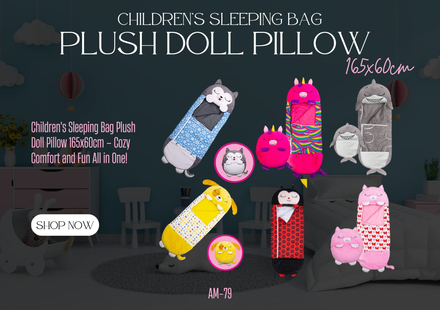 Kids Sleeping Bag Plush Doll Pillow AM 79