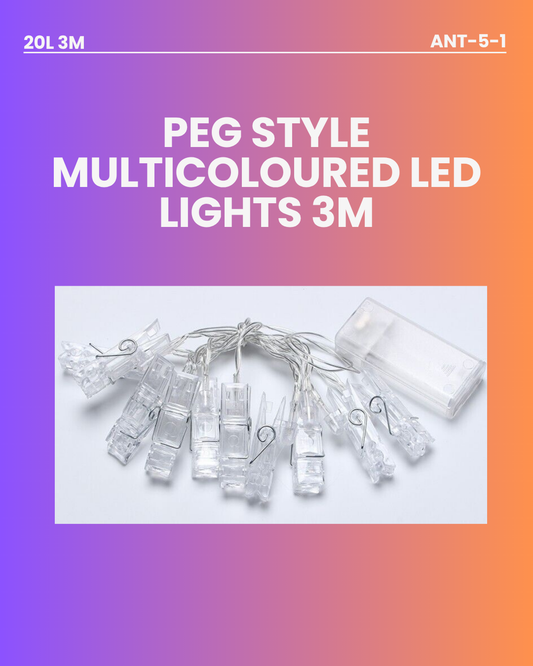 Peg Style Multicoloured LED Lights 3m ANT5-1