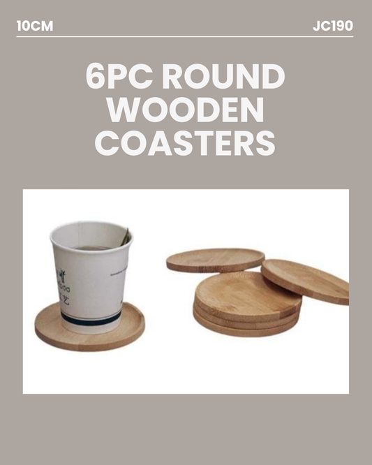 6pc Round Wooden Coasters 10cm JC190