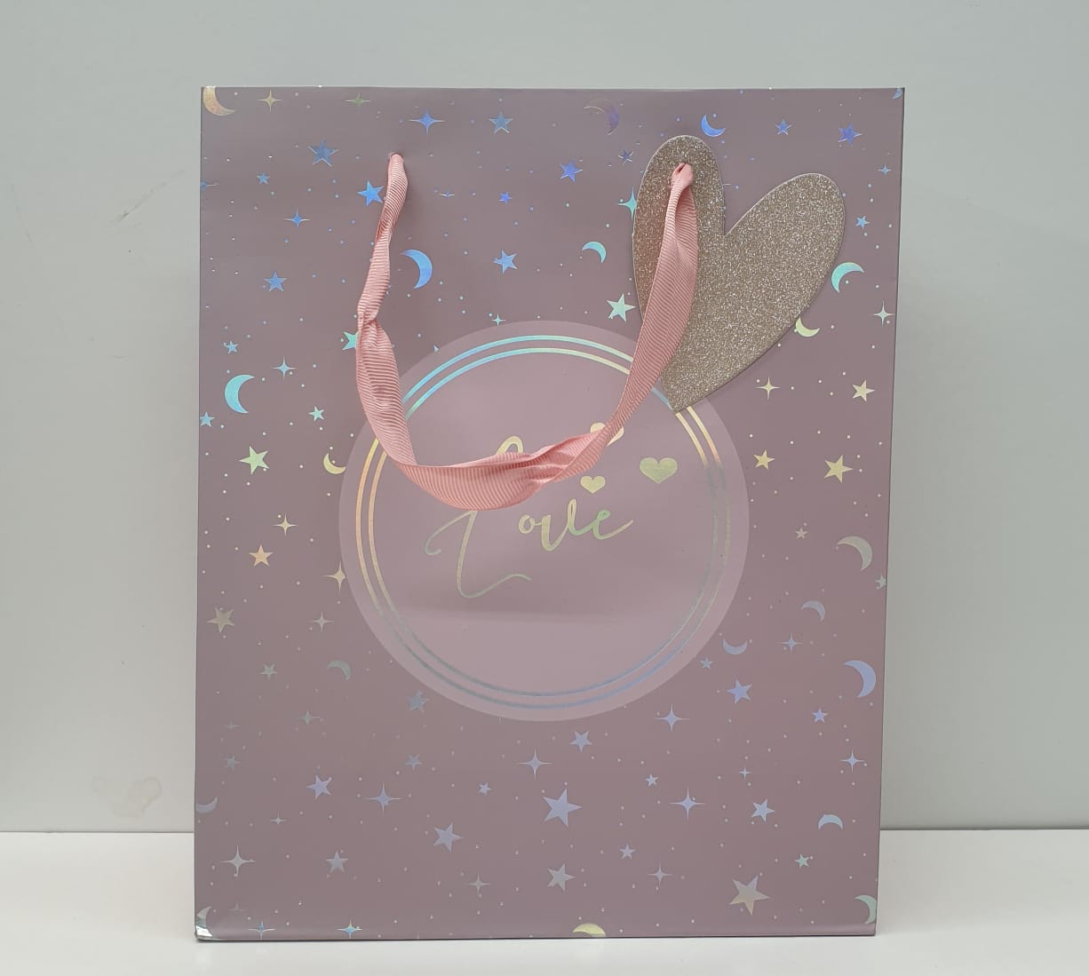 Glitter Heart And Stars Gift Bag 9845 26 x 32 x 12.5cm
