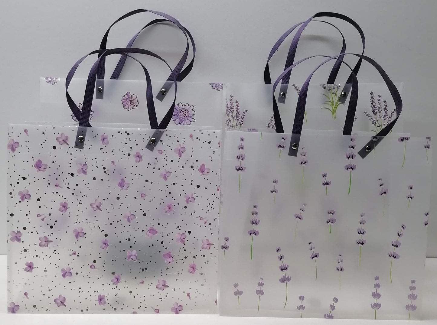 Clear Purple Gift Bag with Flowers Print 8667 30x27x12cm